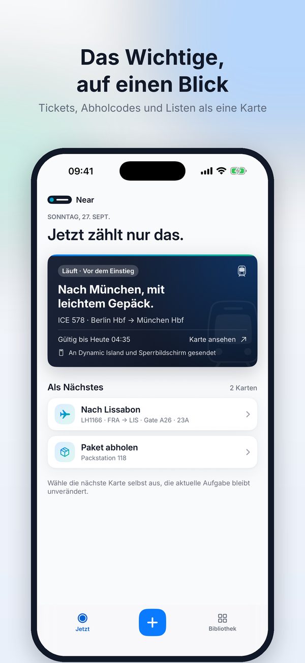 Near-Startbildschirm mit der aktuellen Aktionskarte