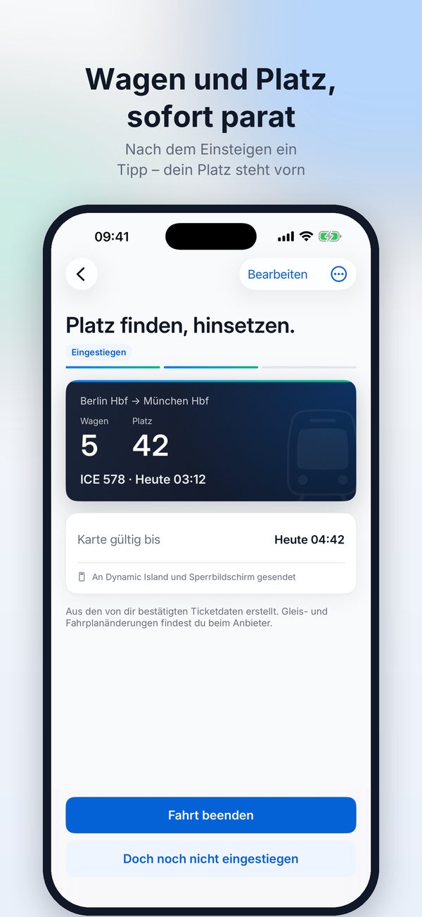 Zugkarte mit Wagen und Sitzplatz