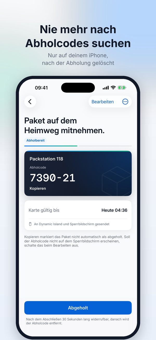 Paketkarte mit Abholcode