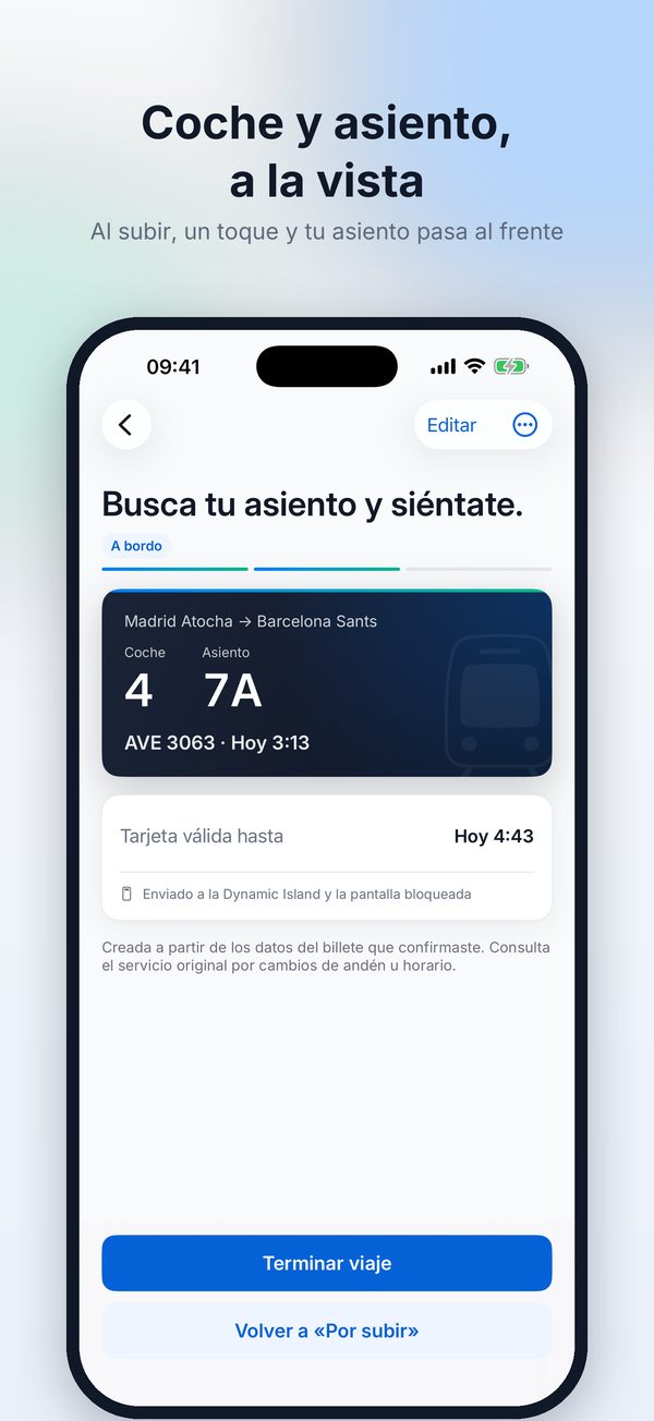 Tarjeta de tren con coche y asiento