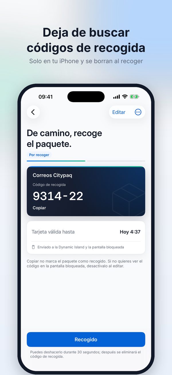 Tarjeta de paquete con código de recogida