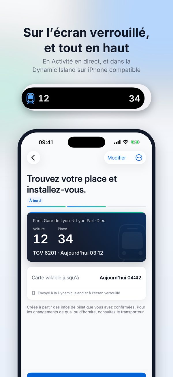 Carte sur l'écran verrouillé et dans la Dynamic Island