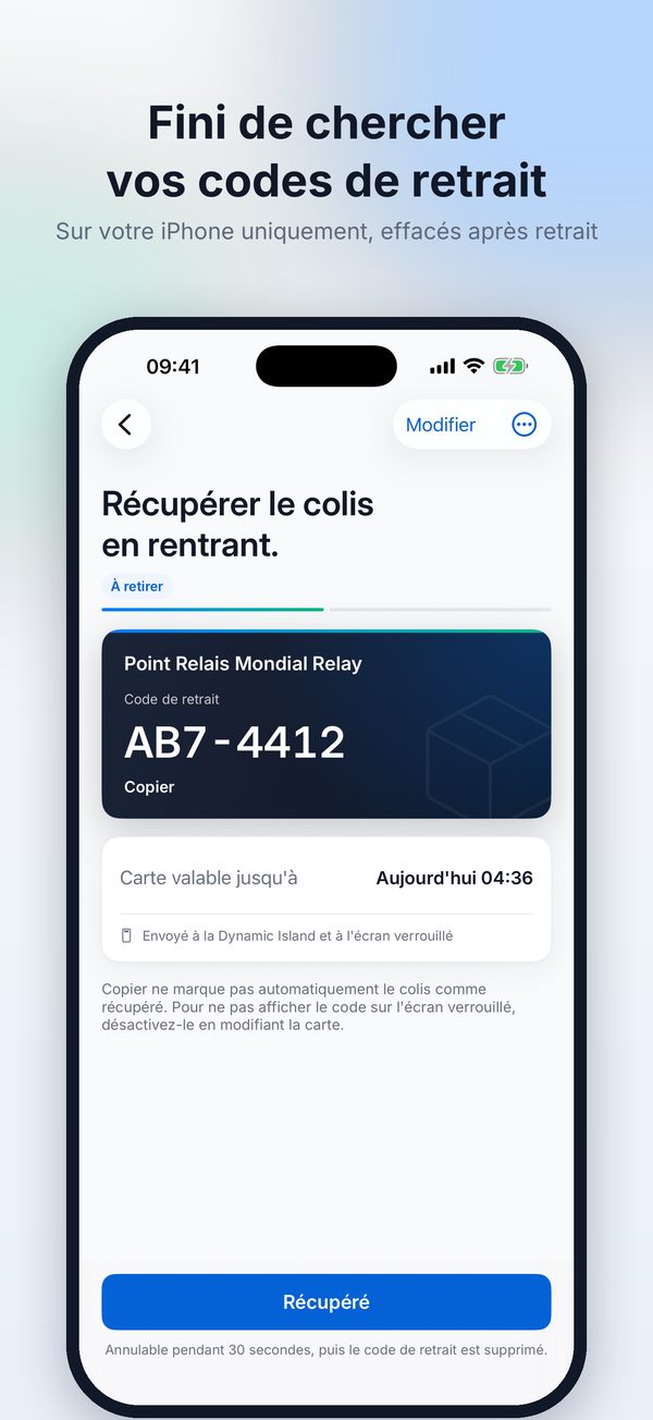 Carte de colis avec code de retrait