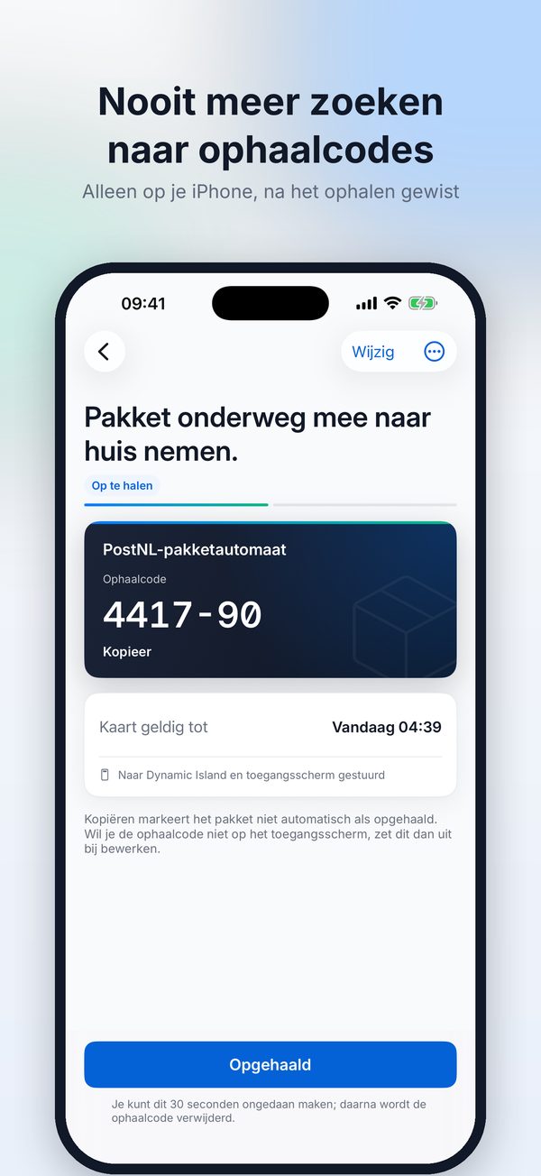 Pakketkaart met ophaalcode