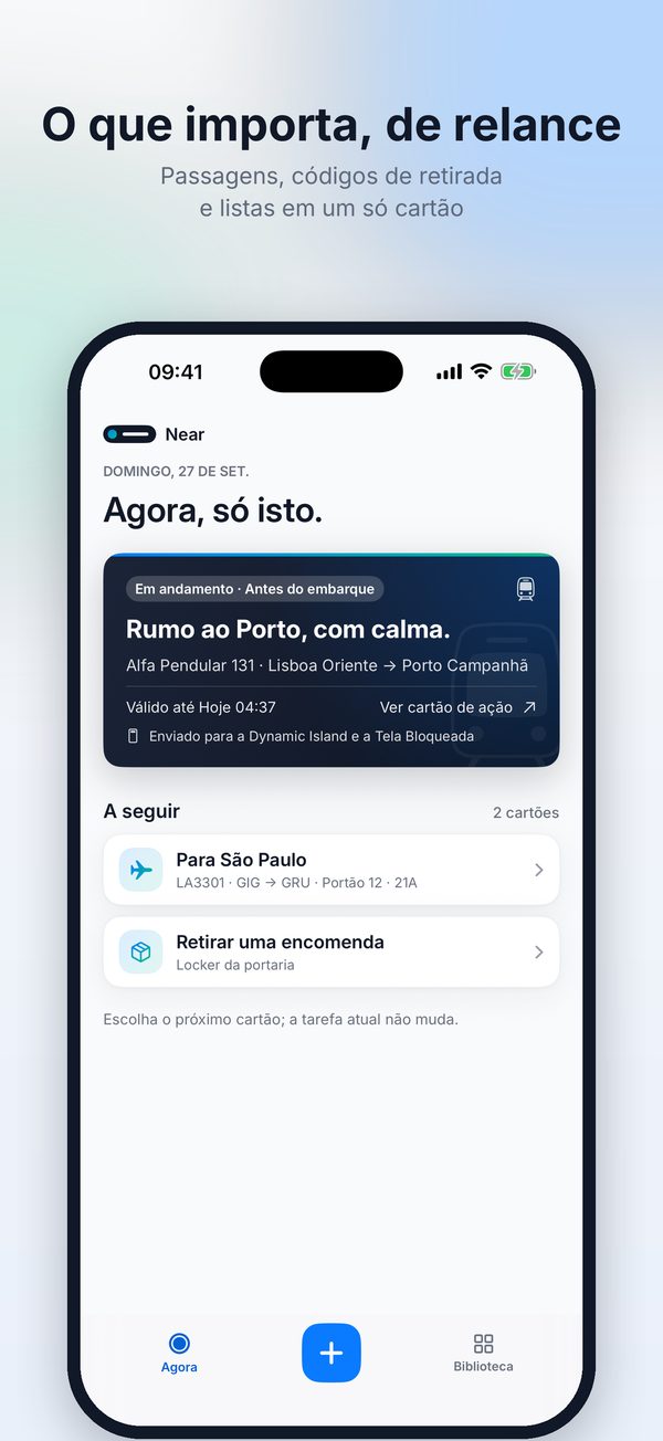 Tela inicial do Near com o cartão de ação atual