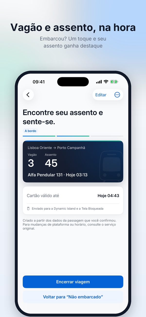 Cartão de trem com vagão e assento