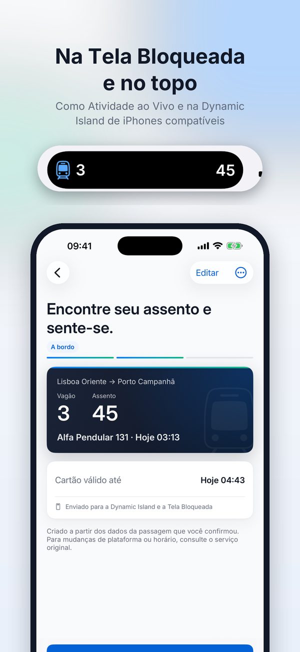 Cartão na Tela Bloqueada e na Dynamic Island