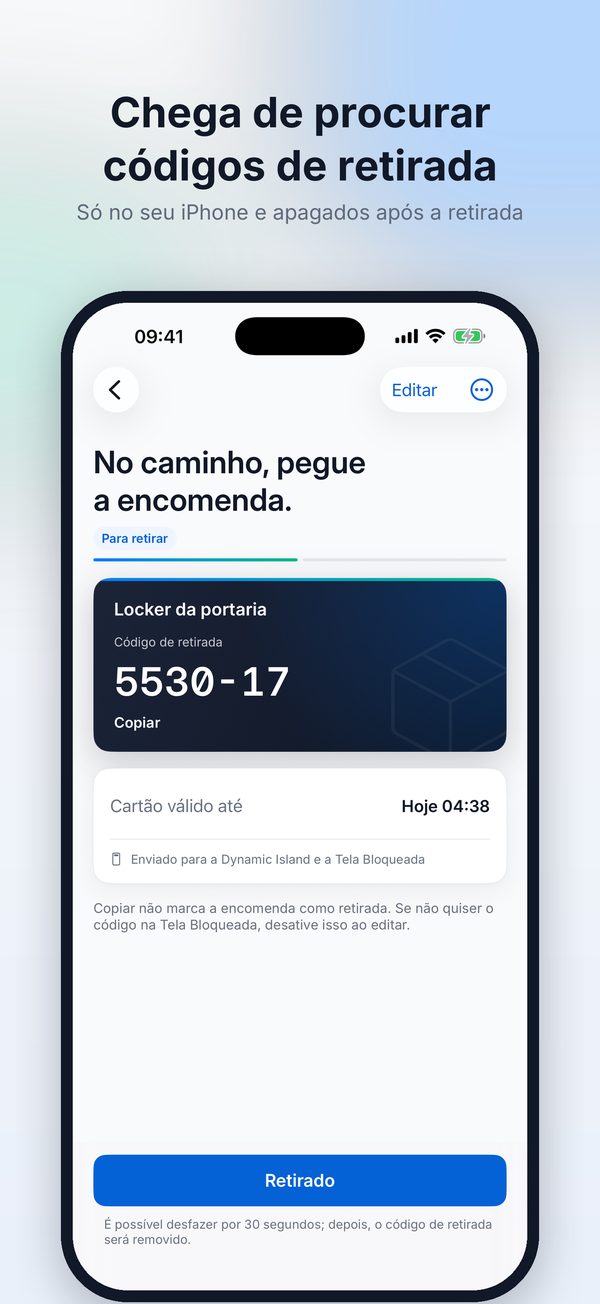 Cartão de encomenda com código de retirada