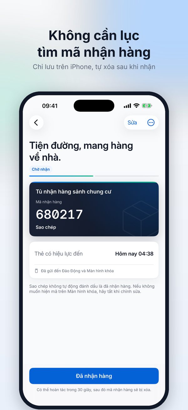 Thẻ nhận hàng với mã nhận hàng